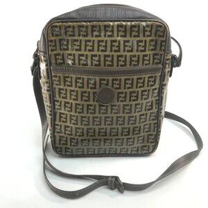 FENDI vintage Zucca FF pattern logo stamp Cross body Shoulder Bag Vinyl Leather
